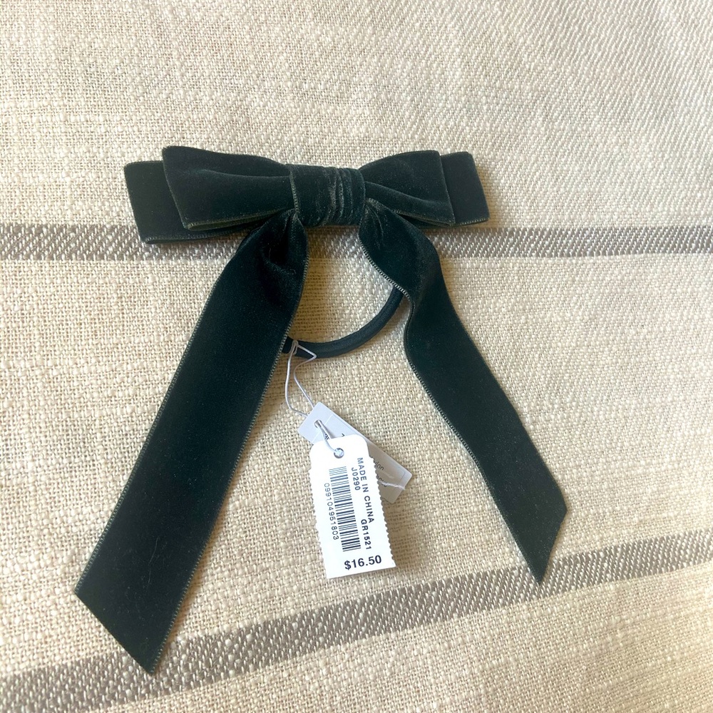 J. Crew Dark Green Velvet Bow Hair Tie
